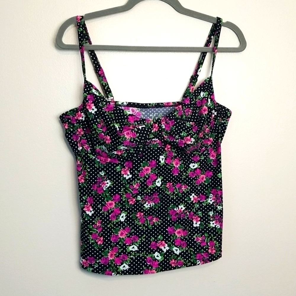 BHS Black Ditsy Polka Dot Floral Crop Top Bra Size 16